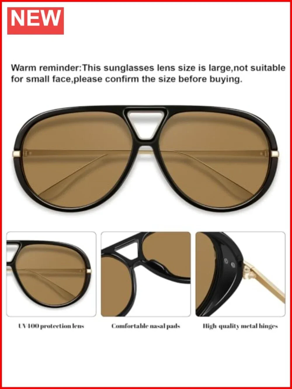 Oversized Retro Aviator Sunglasses UV400 Protection 3 Pack